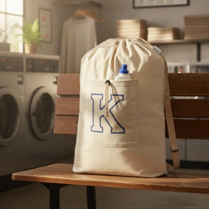Laundry Bag Backpack Personalized Initial Canvas Laundry Bag, Letter K - color: Letter K, size: X-Large