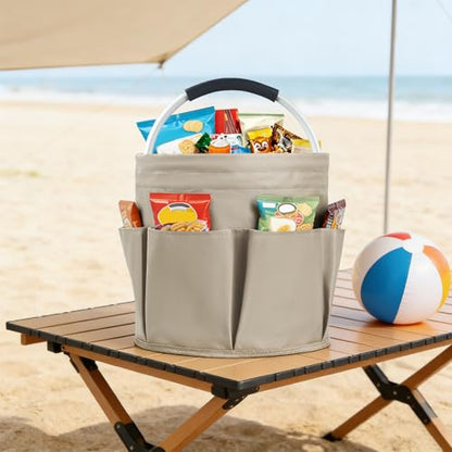 Foldable Cleaning Caddy with Handle and 6 Pockets, Khaki