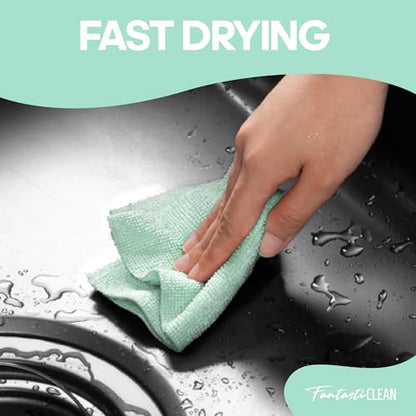 Fantasticlean Microfiber Cleaning Cloth Roll, 60 Pack, 8" x 8", Mint Green - color: Mint Green
