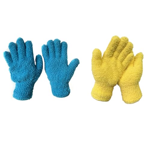 TopHomer Microfiber Gloves House Cleaning Auto Dusting Gloves Coral Fleece for Dusting Furniture and Small Objects - color: Yellow+blue