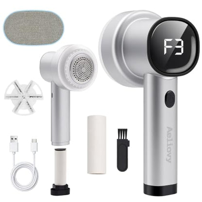 Fabric Shaver, 3 in 1 Lint Remover with Hair Remover Brush & Lint Rollers, Digital Led Display, 3 Speeds with Replaceable Blades, Remove Pilling for Clothes, Furniture, Sweater, Couch, Blanket, Pet - color: Gray