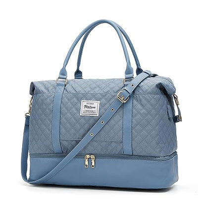 Large Travel Duffle Bag Carry on Weekend Bag with Shoes Compartment Gym Bags for Travel Women Men Waterproof Business Work Overnight Trips Sport Hospital Airplane Travel Essentials GreyBlue - color: A21-GreyBlue