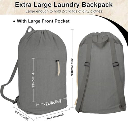 Laundry Bag Backpack, Canvas Laundry Bag with Straps & Drawstring, Grey XL - color: Grey, size: X-Large