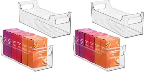 InterDesign iDesign Stackable Plastic Pantry Bin with Handles for Cabinets or Fridge, Set of 2, Clear, Made in USA (Pack of 2) - size: 14.5" x 5" x 5", Set of 2 (Pack of 2), style: Pack of 2