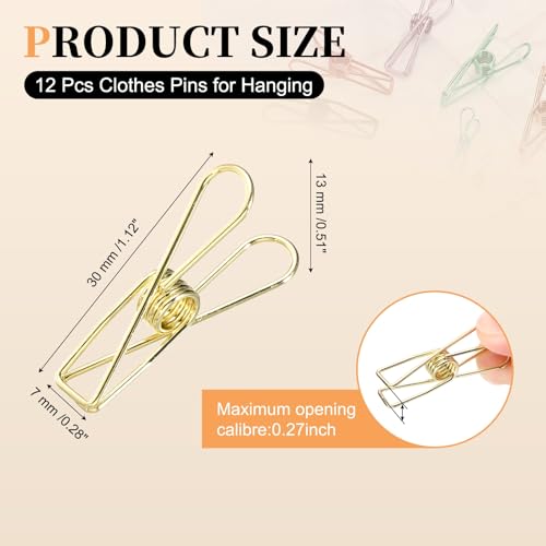uxcell 12Pcs Clothes Pins for Hanging, 1.2" Metal Clothing Clips Heavy Duty Laundry Spring Pegs, Clothesline Clip Paper Holder Sealer for Holding Clothes, Paper, Food Packages, Gold - color: Gold, size: 1.2"