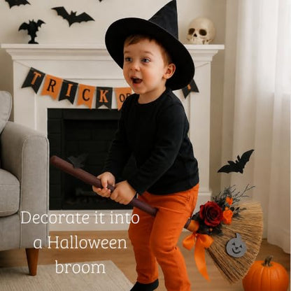 Vietnam Handmade Straw Whisk Broom with Brown Wooden Handle - Soft Natural Grass Broom for Home, Kitchen, Bedroom & Garage, 12.2" Wide x 27.95" Long - style: Brown