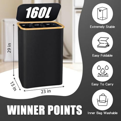 Hampers for Laundry Basket with Lid, 160L Large Laundry Hamper 3 Section - color: Black, size: 160L