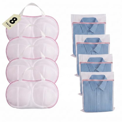8 Pcs Bra Washing Bags, Lingerie Bag for Washing Brassiere, Pink, A-D Cups