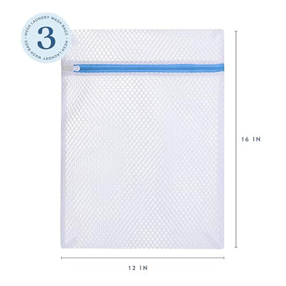 ELYN Mesh Laundry Bags, 3 Pack Medium (12” x 16"), Ultra Durable Honeycomb Mesh Bags With Anti-Rust Zipper for Washing Delicates & Protect Clothes, Laundry Room Organization Essentials