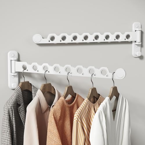 Wall Mounted Clothes Hanger Rack Foldable for Laundry Drying Rack White - color: White, size: Extra Long 2P