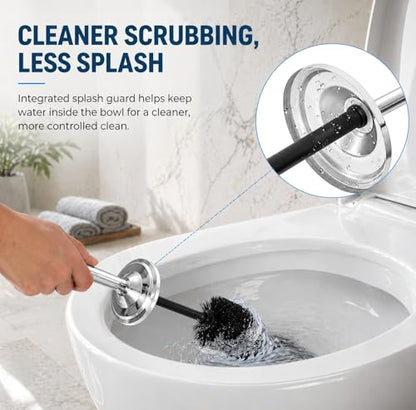 Chrome Toilet Brush and Holder Set，Extra Long Handled Toilet Bowl Brush and Holder，Stainless Steel Heavy Duty Toilet Brush for Bathroom,Deep Cleaning Modern Toilet Cleaner Slip Base - color: Chrome
