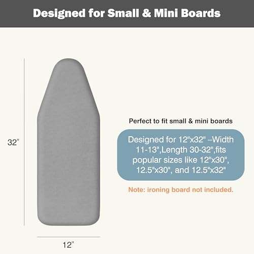 UniSimp Small Ironing Board Cover and Pad 12"x32" Small Iron Board Cover with Padding,Tabletop Mini Ironing Board Cover and Pad Small Size, Cotton Canvas, Heat Resistant, Drawstring Gray - color: Gray, size: 12" x 32"
