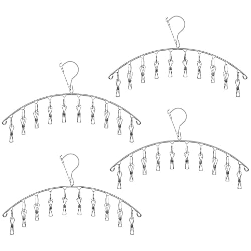 Clothes Hanger with 10 Clips, Stainless Steel, Windproof, for Drying Socks, Bras, Underwears, Baby Clothes, Hats, Scarfs, Towels, Pants and Gloves (4 Pack) - size: 4 Pack (40 Clip)
