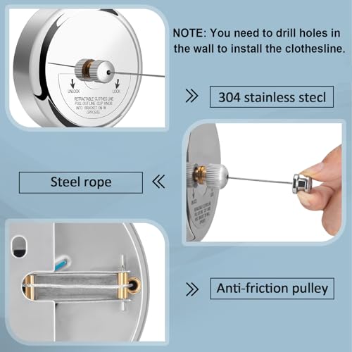 Clatoon Retractable Clothesline 9.0 Feets Adjustable, 304 Stainless Steel