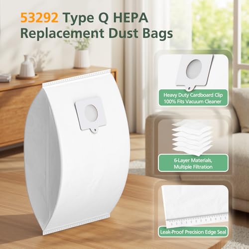 10 Pack 53292 Type Q/C HEPA Vacuum Bags for Kenmore 53292 Canister Vacuum