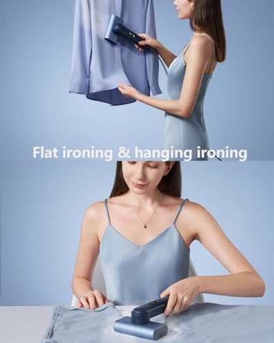 Smart Handheld Steamer for Clothes, Palm-Sized & Lightweight (1lb), Dual Steam Modes, Easy Wrinkle Remover, Auto Shut-Off, Travel & Home Double Use (Blue) - color: Blue
