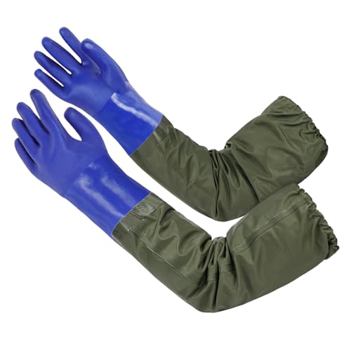 AUAUY 27" PVC Chemical Resistant Gloves, Long Rubber Gloves - color: Blue
