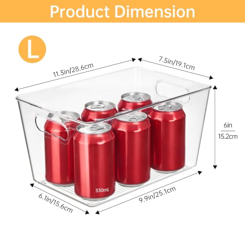 YIHONG 6 Pack Clear Storage Bins, Pantry Organizer Bins with Handle, Large - size: L(11.2"L x 7.5"W x 6"H)