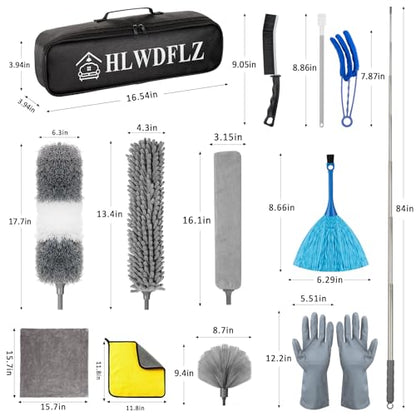 Microfiber Duster Kit 25pcs with 30 to 100 in Extension Pole, Grey - size: 25pcs