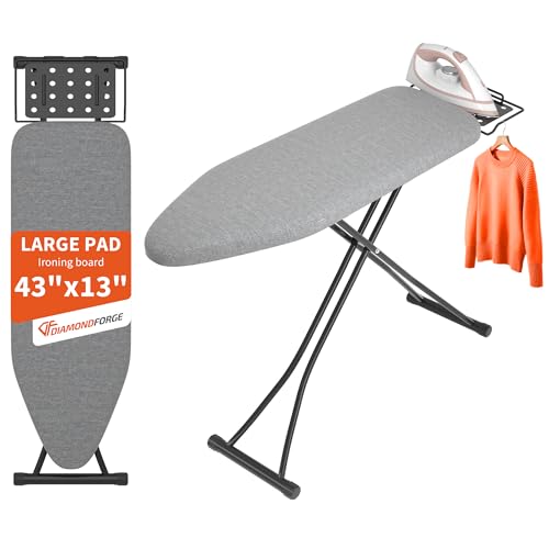 Ironing Board, 43"×13" with Iron Rest, 4 Layer 7 Adjustable Height & Sturdy - color: Black Gray, size: 43"L x 13"W