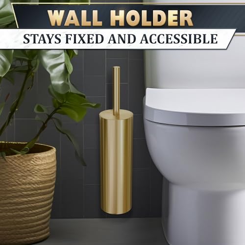 2 Pcs Wall-Mounted Stainless Steel Toilet Brush and Holder Set (Gold) - color: Gold