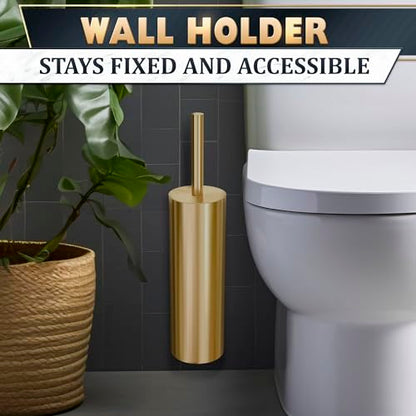 2 Pcs Wall-Mounted Stainless Steel Toilet Brush and Holder Set (Gold) - color: Gold