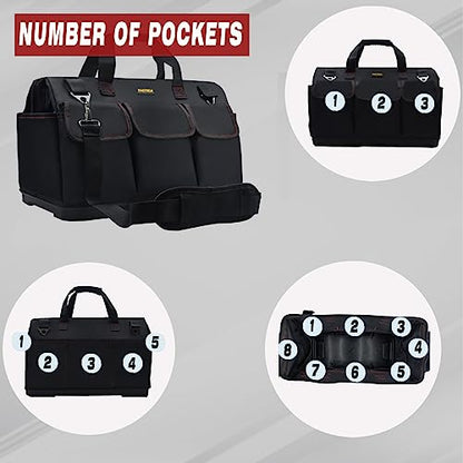 FASTECH 20-inch Heavy Duty Bottom Tools Bag with Wide Mouth for Tool Storage, Carrier and Organizer, Tool Bag for Men, Wide Mouth Tool Bags with Inside Pockets (20 Inch) - size: 20IN BOTTOM