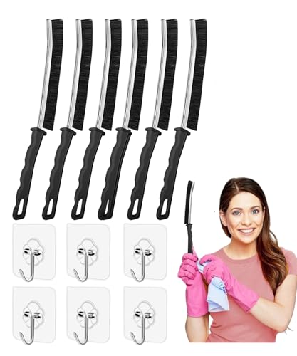 6Pcs Crevice Cleaning Brush 6 Extra Hooks, Multifunctional Cleaning Tool for Home & Kitchen,Heavy-Duty Deep Cleaning Gaps Corners,Cars,HouseholdUse,Bathroom,Window, Faucet & Tile Grout Cleaner