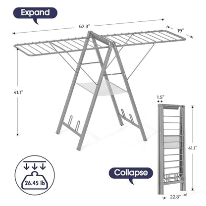 APEXCHASER Clothes Drying Rack, 67.7" L Height Adjustable, Foldable, Grey - color: Gray