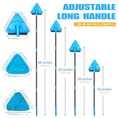 NEWE Wall Mop Cleaner with 80 Inch Long Handle, 180° Folding Ceiling Cleaner with Squeegee, Cabinet Cleaning Tool, Wall Scrubber, Triangle Baseboard Scrubber, 4 Chenille Duster & 2 Microfiber Pads - color: Blue