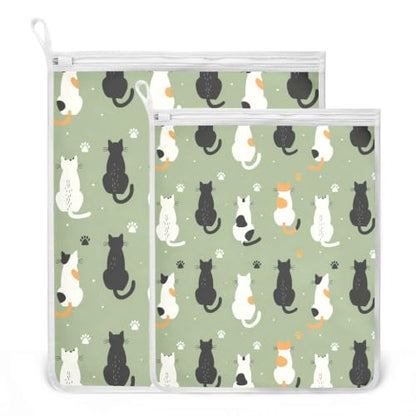 Mesh Laundry Bags Lingerie Bags for Washing Delicates 2 PCS Wash Bag with Zipper Small and Medium Washable Cats Green - color: Cats Green
