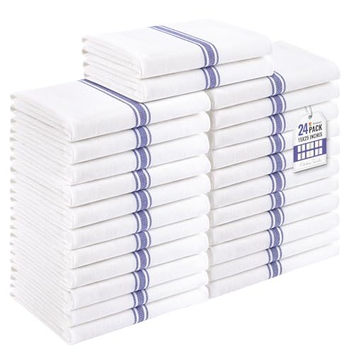 Homaxy 100% Ring Spun Cotton Kitchen Towels 24 Pack, Blue Stripe - color: Blue Stripe, size: 15" X 25" - 24 Pack