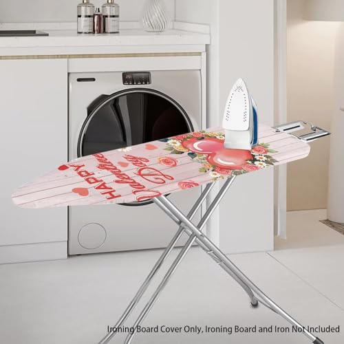 Love Heart Ironing Board Cover Floral Heavy Duty Iron Pad Covers Romantic Standard Boards Full Size Scorch Resistant, Wood Print, Valentines Day Decoration - color: Heart Floral Wood
