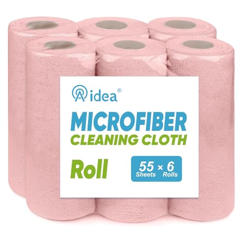 AIDEA Microfiber Cleaning Cloth 330 Sheets 6 Roll, Pink Towels, 11×9" - color: Pink, size: 55 Count (Pack of 6)