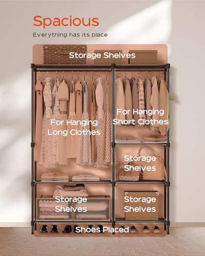 CASAMAYA Clothes Rack, Portable Closet, 44.9 Inch Large Capacity Wardrobe Closet, Clothes Storage Organizer with Shelves and 2 Hanging Rods, Easy to Assembly, Black PCT021B01 - size: 44.9"L x 16.9"W x 77.6"H