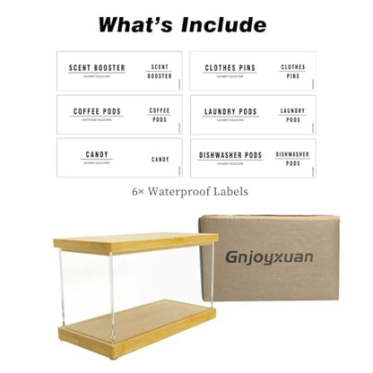 Coffee Pod Holder Laundry Pods Container, Acrylic Dishwasher Pod Container with Bamboo Lid and Extra Labels, Candy Dispenser for Coffee Bar Kitchen Countertop