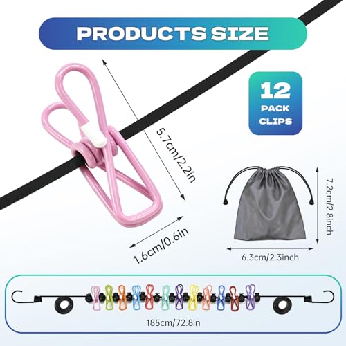 2Pcs Multicolor Portable Travel Clothesline with 12 Clothespins