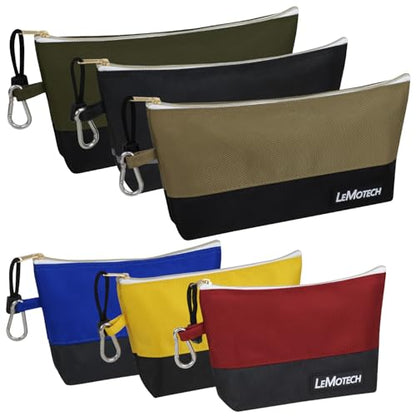 LeMotech Zipper Tool Bag with Carabiners, Water Resistant Stand-Up Utility Pouch Heavy Duty 1680D Oxford, Multipurpose Storage Pouch, 6 Pack - size: 6 Pack Combo