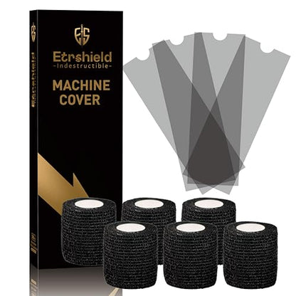 Tattoo Pen Covers 200PCS & 6 Rolls Grip Tape 2.56"x7" Black - color: Black