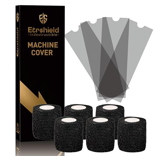 Tattoo Pen Covers 200PCS & 6 Rolls Grip Tape 2.56"x7" Black - color: Black