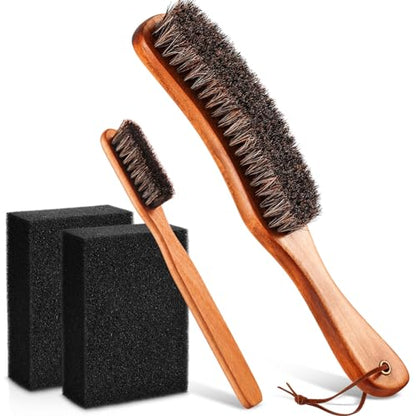 4 Pcs Horsehair Felt Hat Brush Kit with Cleaning Sponge Cowboy Clean Hat Wood Fedora Hat Cleaning Set Baseball Cap Lint Brush Remove Dust for Hair Furniture Suits Clothes(Style B) - style: Style B