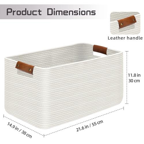 Large Collapsible Laundry Basket, Clothes Hamper for Blanket, Toy, Towels, Woven Baskets for Storage, Nursery Home Decor Living room 21.6" x 15" x 11.8" White - color: White