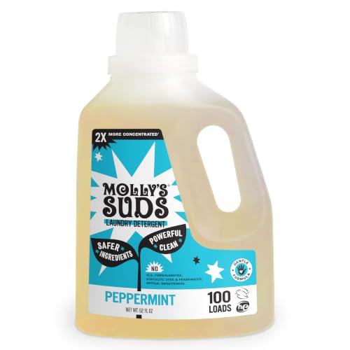 Molly's Suds Liquid Laundry Detergent | Clean Laundry Detergent Soap for Sensitive Skin | 2x Concentrated, High Efficiency (HE) | Peppermint - 100 Loads - size: 52 Fl Oz (Pack of 1)
