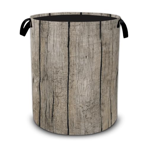 Vintage Wood Grain Laundry Basket,Large Collapsible Portable Round Laundry Hamper with Handles,Oxford Storage Bin for Clothes,Blankets,Bedroom,Bathroom - color: Vintage Wood Grain
