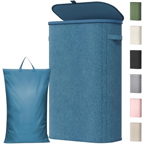 Lifewit Slim Laundry Basket with Lid and Removable Bag, 65L, Dark Blue - color: Dark Blue, size: 65L