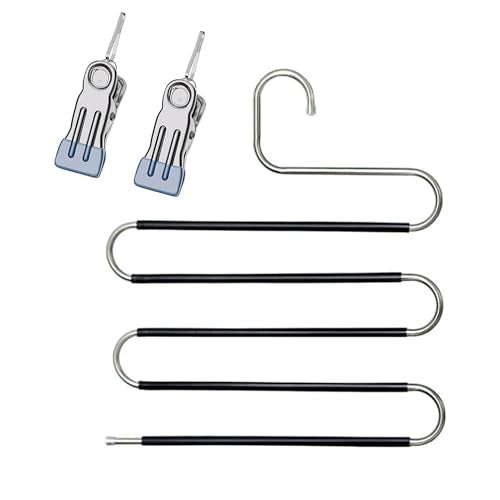Pants Hangers Space Saving Clothes Hanger for Closet, 5 Layer - color: Black+silver
