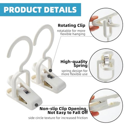 10PCS Laundry Hooks with Clips Super Strong Plastic Home Travel Hanger - color: White