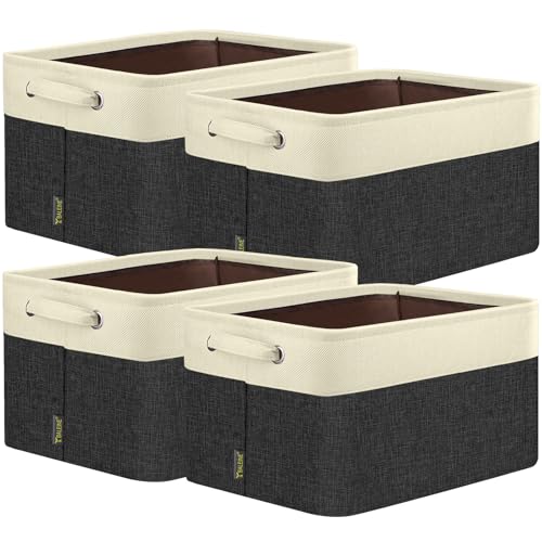 BALEINE Fabric Storage Bins for Shelves, Linen Storage Baskets for Organizing, Decorative Closet Storage Bins for Clothes, Toys, Home Storage (Black, 4 Pack) - color: Black, size: 4PCS/Large-15x11x9.5