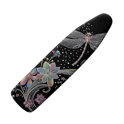 Dragonfly Flower Ironing Board Cover and Padding Removable Pad Decorative Covers with Elastic Edge Ironing Board Sleeve for Standard Size 15 x 54 Boards Gifts for Women - color: Dragonfly Flower 3