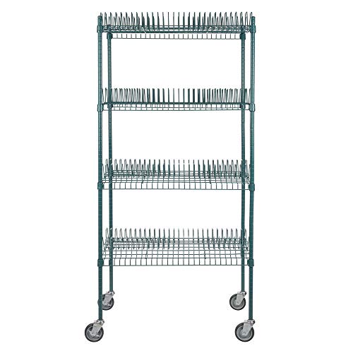 24 inch. x 36 inch. Green Epoxy Drying Rack 4-Shelf Kit with 64 inch. Posts and Casters - 1 1/4 inch. Slots. Heavy Duty Shelving Organizer Steel Metal Adjustable Shelves Multi Storage Rack with Wheels